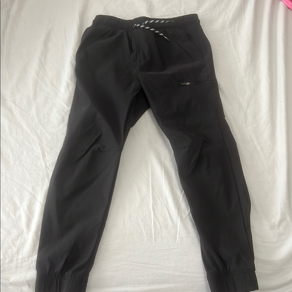 Black Nylon and Spandex Joggers with Elastic Waistband